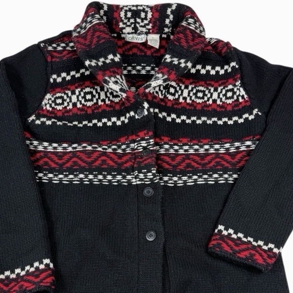 Orvis Sweaters - Orvis Women's Cardigan Sweater Wool Cashmere Button Front Black Red Nordic Sz Lg